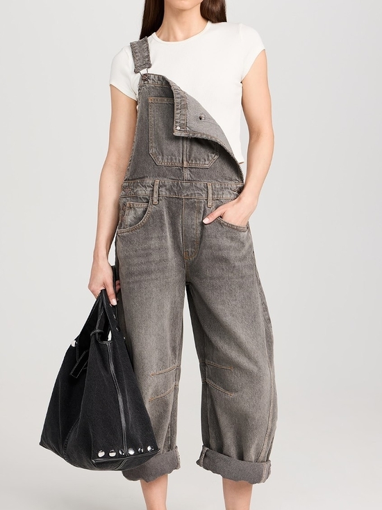 We The Free Denim - We The Free Washed Gray Wide-Leg Denim Overalls